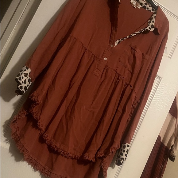 Umgee Rust Midi Dress with Leopard Accents - Picture 3 of 4